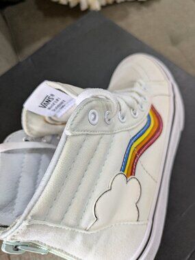 VANS Sk8-hi Zip Rainbow Sidestripe Blue White Kids Shoes Size 3